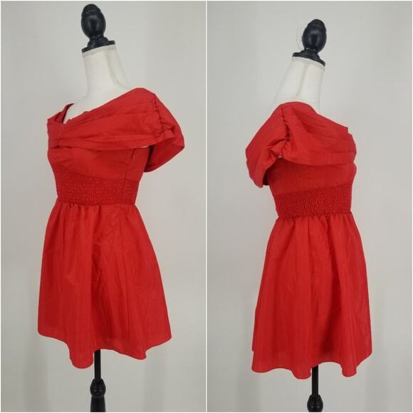 LAcademie Juni Mini Dress S Red Off Shoulder Skater Fit & Flare Cocktail Revolve - Picture 4 of 10